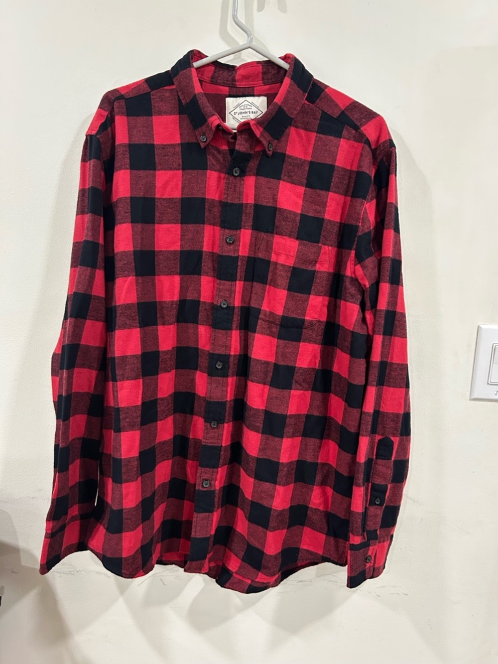 St. John's Bay Red and Black Plaid Button-Down Shirt